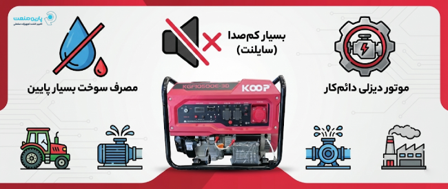 اینفوگرافی ویژگی‌های موتور برق دیزلی کوپ